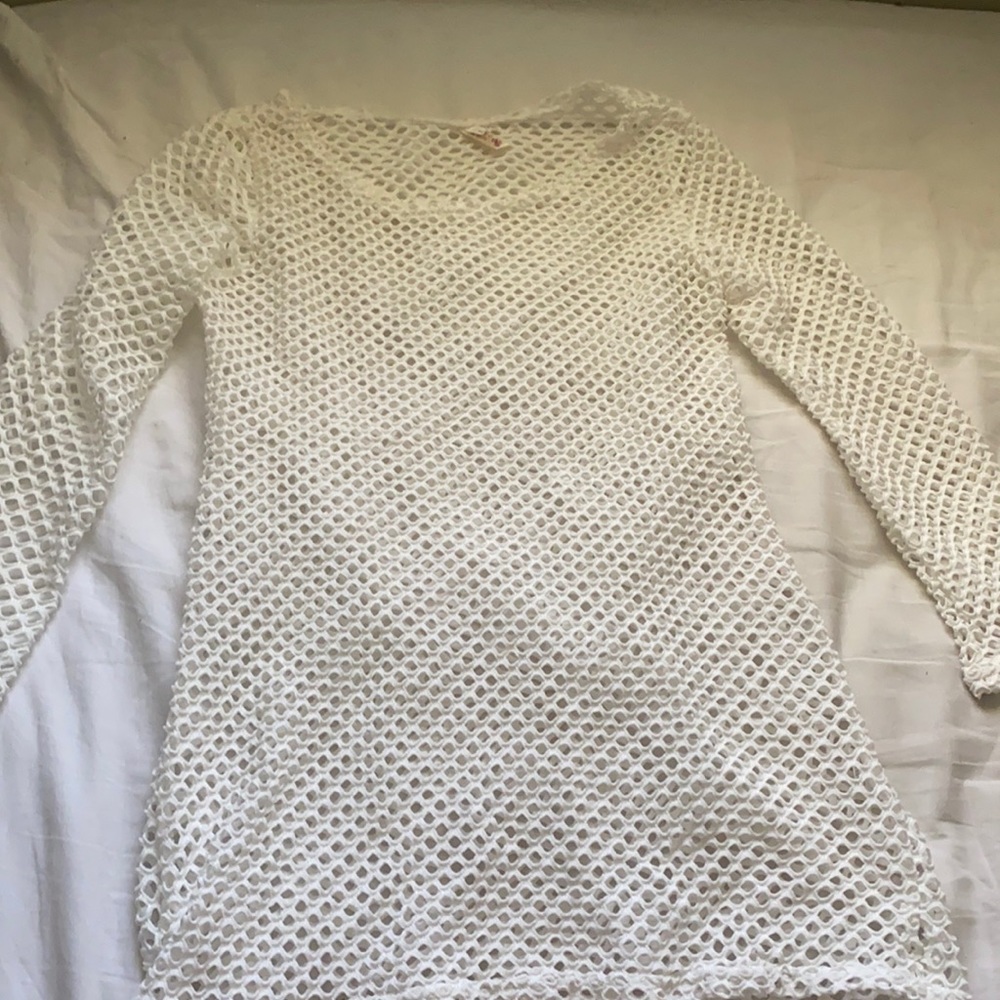White fishnet bathing suit bikini cover up dress